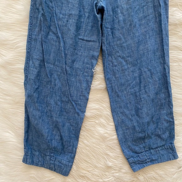 Free People Blue Chambray Ankle Crop Pants Linen Blend - Picture 8 of 12